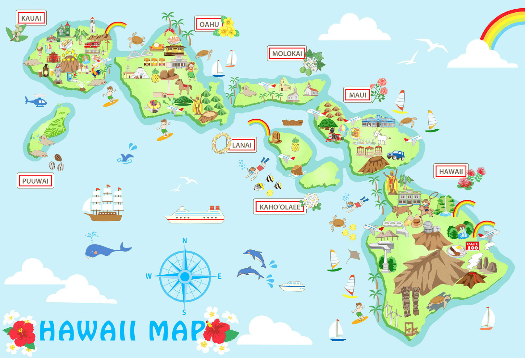 ハワイ8島　イラストマップ
